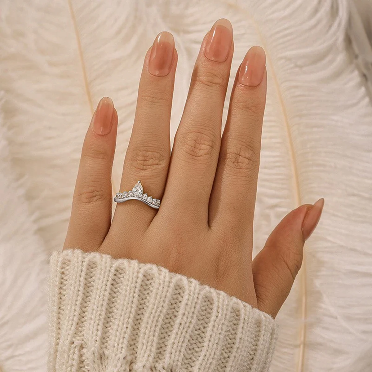 

925 Sterling Silver V-shaped Rings For Women Pear Cut Moissanite Crown Ring Engagement Wedding High Quality Fine Jewelry