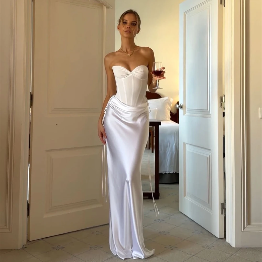 

Customized Timeless Satin Wedding Dress Sweetheart Neck Bridal Dress Mermaid Floor Length Bridal Gown For Outdoor Wedding