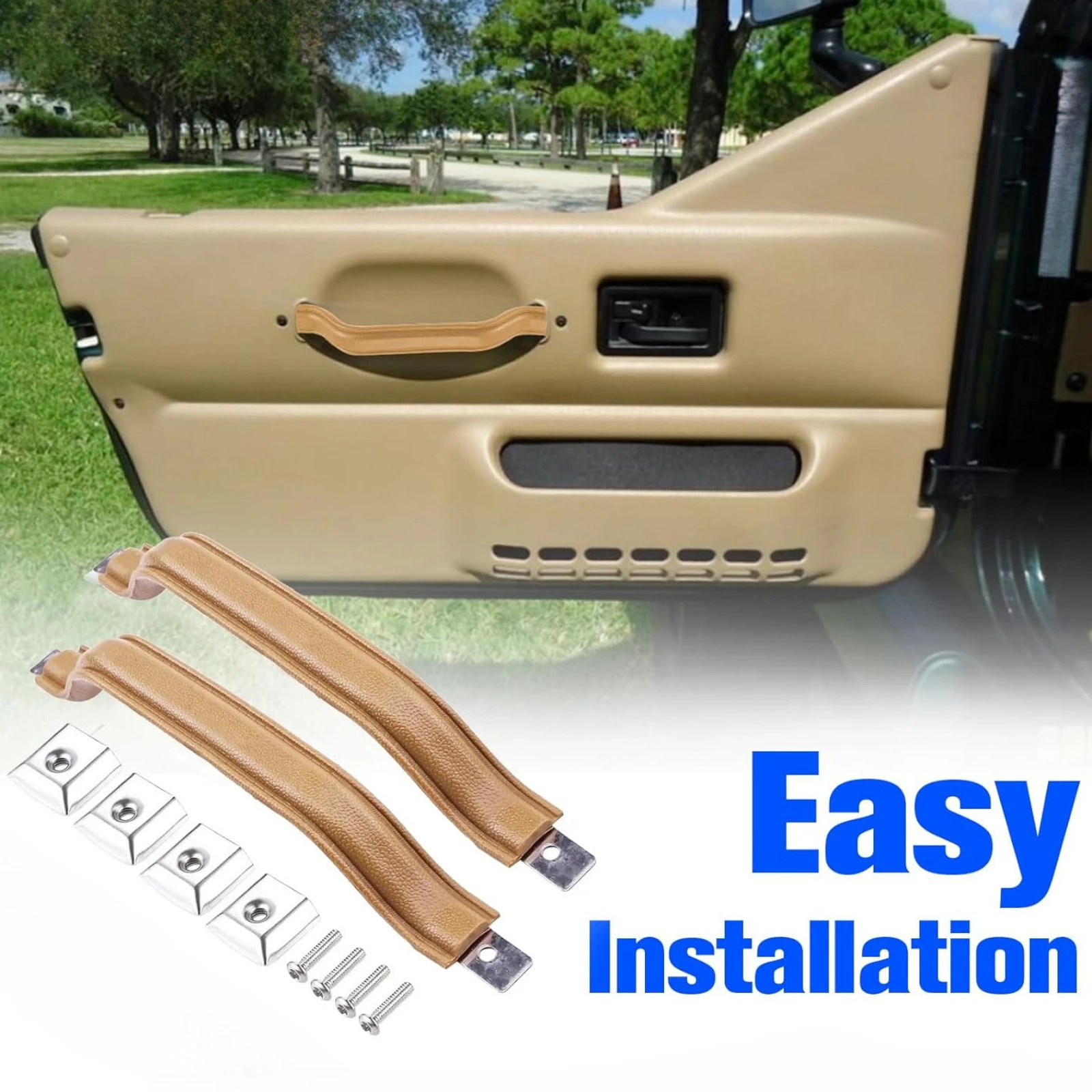 

2Pcs 55009801K Interior Door Handle Pull Strap Kit Brown Front Left Driver & Right Passenger Side for Jeep Wrangler YJ 1987-1995