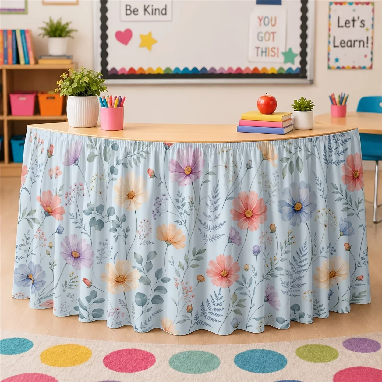 A tablecloth and table skirt in the pastel floral garden style, suitable for garden parties and Easter celebrations.xzj