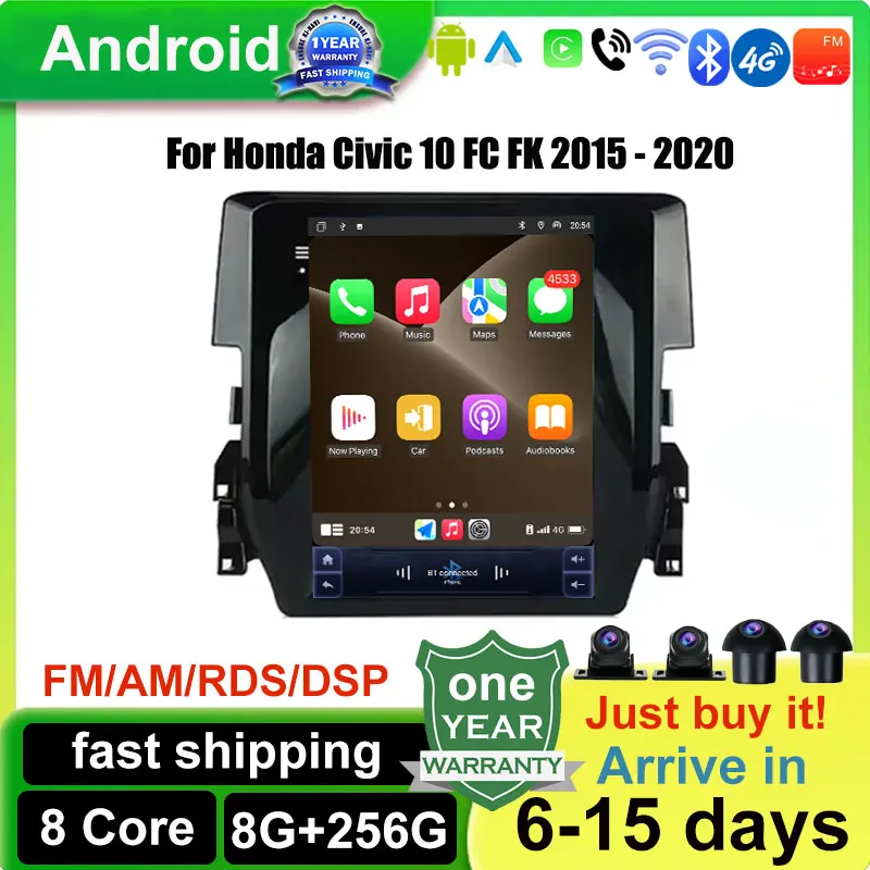 Android OS 9.7 '' For Honda Civic 10 FC FK 2015-2020 Auto Carplay Video Player Navigation Car Radio Multimedia Bluetooth 4G WIFI