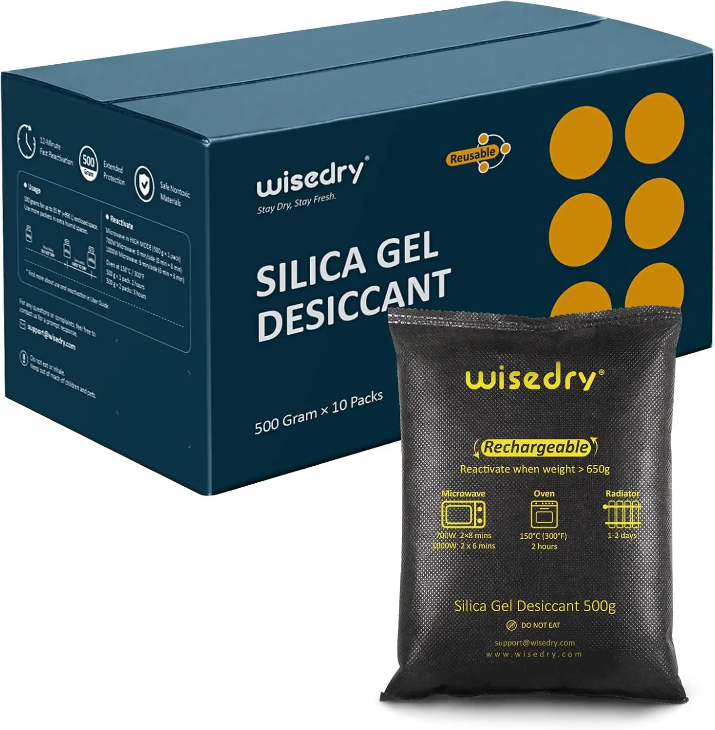 

10 x 500 Grams [11 lbs] Rechargeable Silica Gel Car Dehumidifier, Microwave Fast Reactivated Desiccant Packets Large for Gun Sa