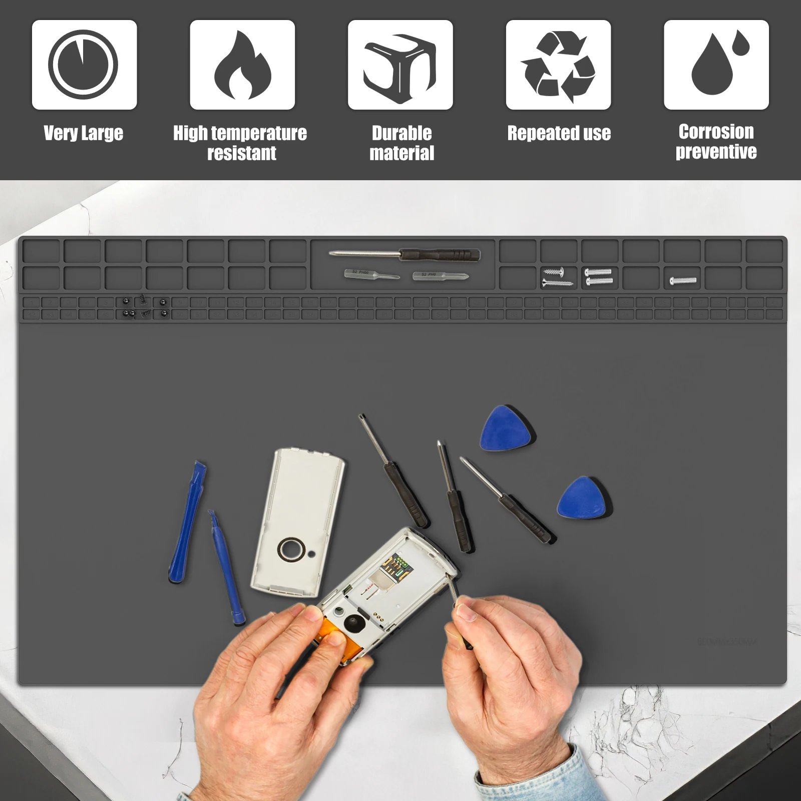 Large Silicone Soldering Mat High Temperature Resistant Repair Work Mat Foldable Repair Mat for Electronic Phone Laptop Repair