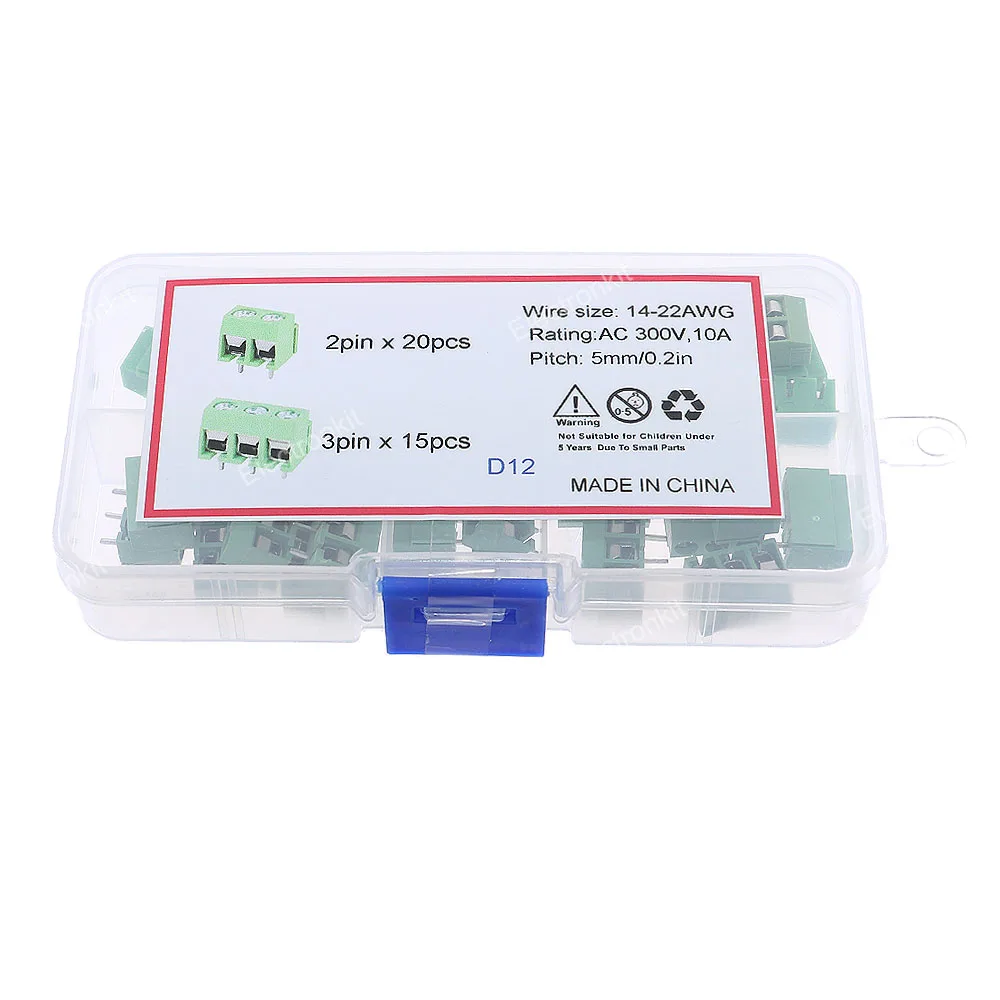 35pcs Pitch 5mm/0.12in 300V 10A KF126-2P 3Pin PCB Mount Screw green Terminal Block Connector