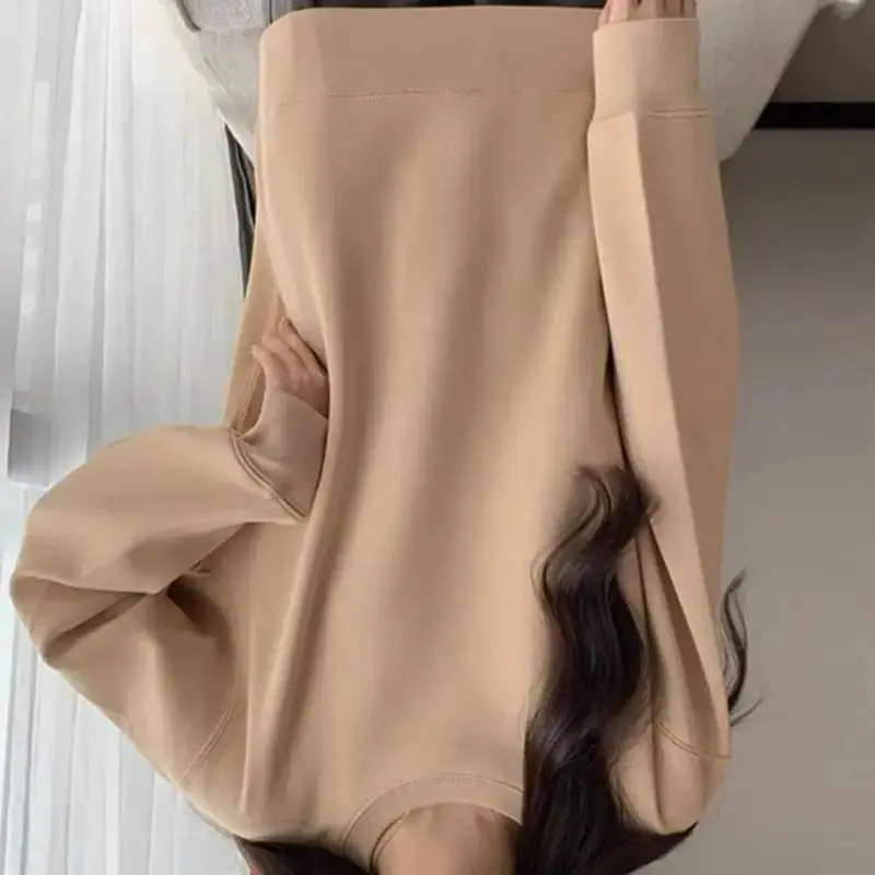 2025 여성용 플리스 안감 스웨트셔츠 루즈핏 크루넥 여성용 면 혼방 스웨트셔츠 따뜻한 겨울 풀오버 캐주얼 봄 풀오버