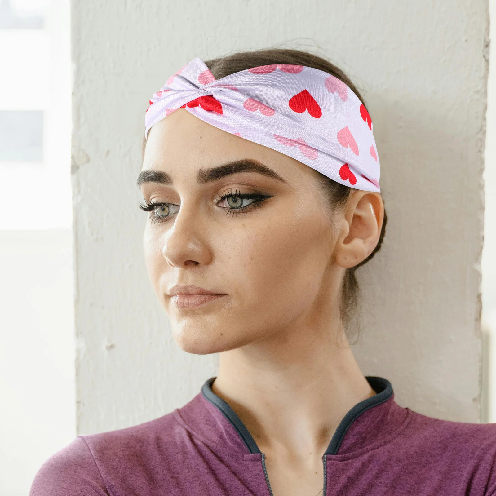

Soft Elastic Heart Print Yoga Sports Headbands Nonslip Absorbent Sweatbands Running Workout Gym Headbands Women