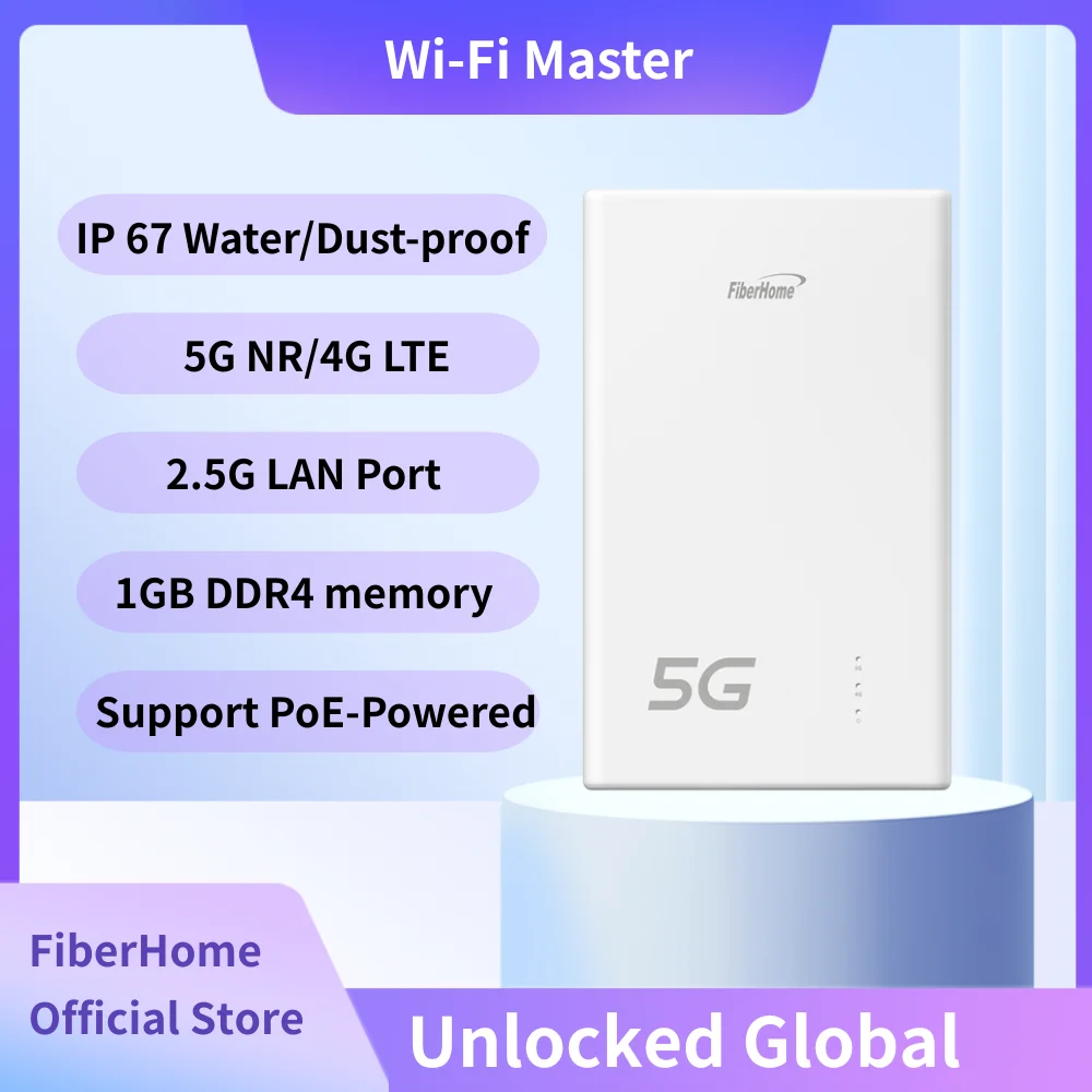 

FiberHome 5G CPE Outdoor IP67 Waterproof Dustproof Unlocked 4G/5G Router for Middle East Desert Camping UAE Saudi Hot Weather