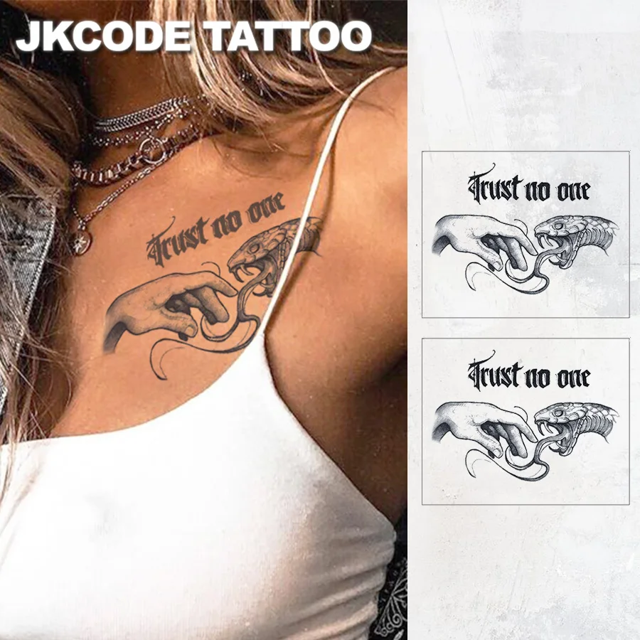 2 Pieces of Trust No One Snake and Me Dark Neck and Hand Rock Hip-Hop Cool Style Herbal Tattoo Stickers for Men and Women Couple Set Long-Lasting Waterproof 15-Day Temporary Tattoo