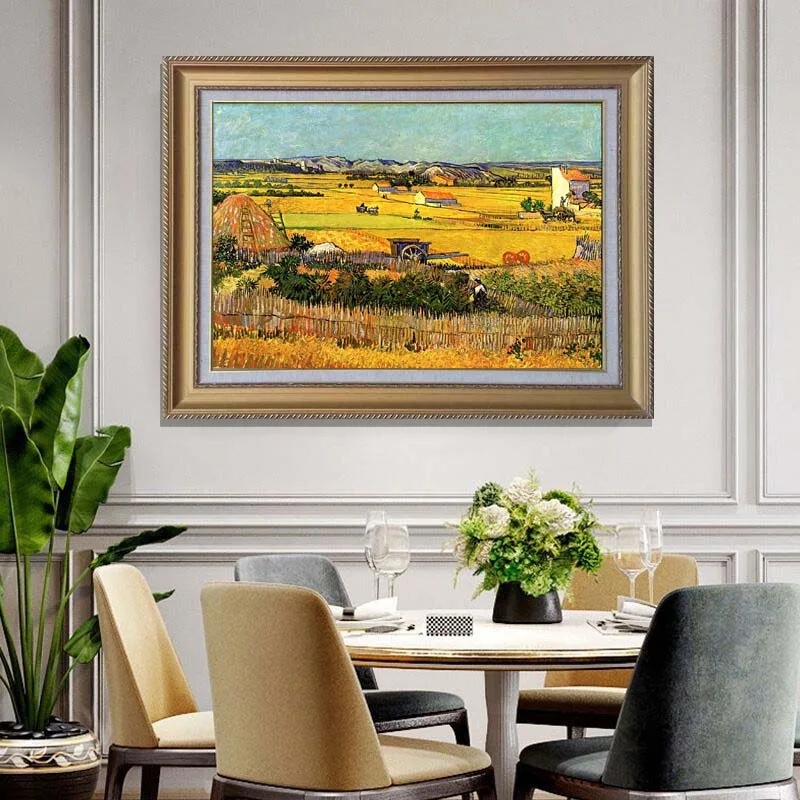 

Handpainted famous painting of Harvest At La Crau With Montmajour In The Background by Vincent Van Gogh landscape oil painting