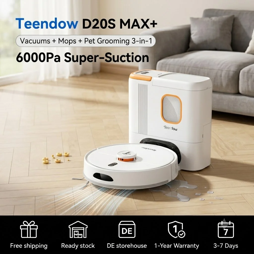 Robot Aspirador Teendow D20S MAX+ con 6000Pa, Navegación Inteligente LDS, Estación de Autovaciado, Control por APP, Limpieza Doméstica y Cuidado de Mascotas