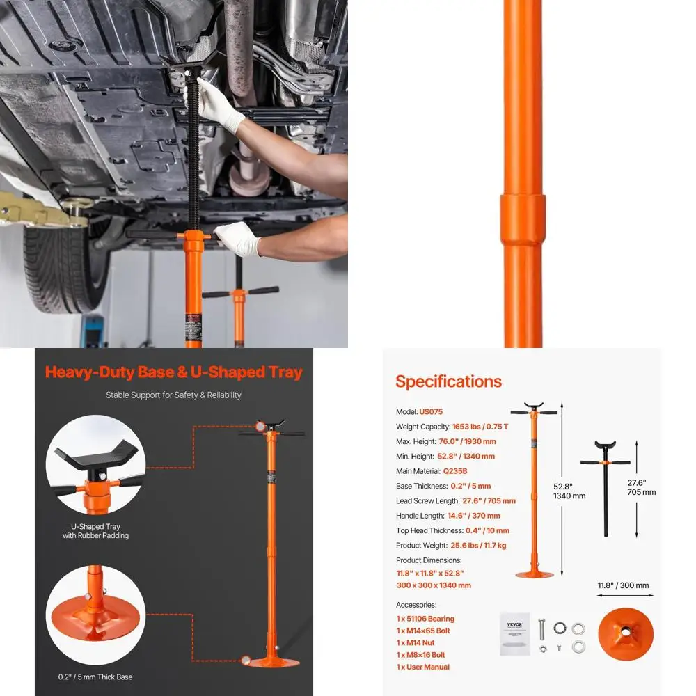 

3/4 Ton Capacity Hoist Jack Stand, 52.8-76 Lift Range, Self-Locking Screw, Bearing Handle for Vehicle Support