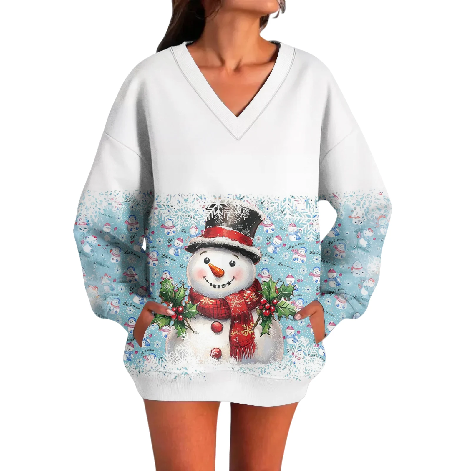 Christmas Women'S Hooded Sweatshirt Pullover Long-Sleeved Top Casual Fashion Print Home Clothes Daily Loose Comfortable
