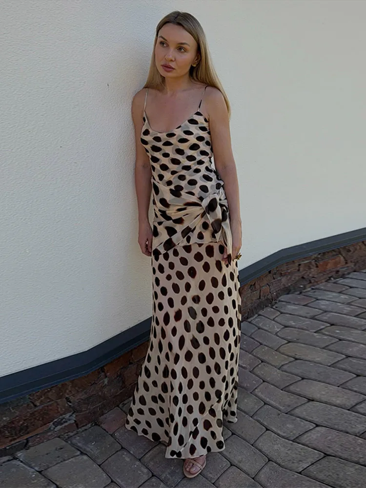 Leoparden-Muster Abnehmbarer Schal Slip Langes Kleid Damen Sexy Spaghetti-Träger V-Ausschnitt Ärmellos Rückenfrei Schlankes Abendkleid Schickes Vestido – Detail 15