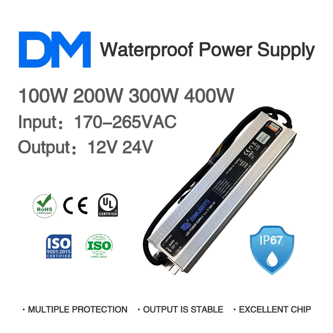 

AC 170-265V to DC 12/24V 100/200/300/400W IP67 Waterproof Switching Power Supply for Outdoor Lighting Led Light LED Light Driver