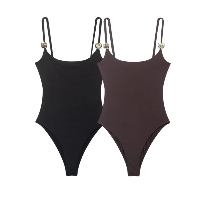

Women's Nylon Jumpsuit Summer Fashion Round Neck Thin Straps Bodysuit Sexy Backless Slim Female Chic Elastic Tops
