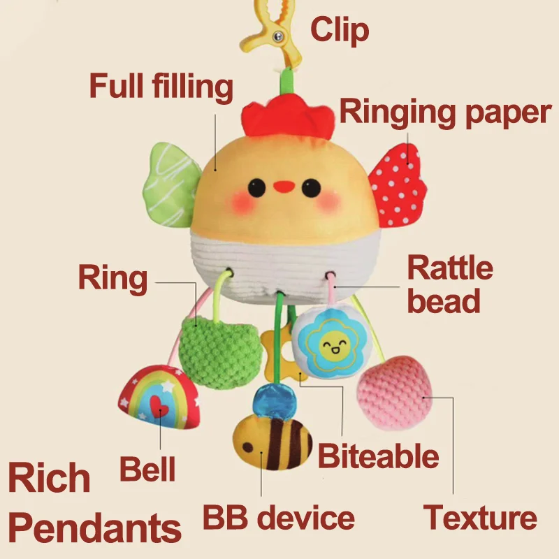 Specchio con coulisse pennellato Cheer Baby Bed Giocattolo appeso Animale del fumetto Campana Ciondolo Passeggino morbido Seggiolino auto Culla Apprendimento sensoriale