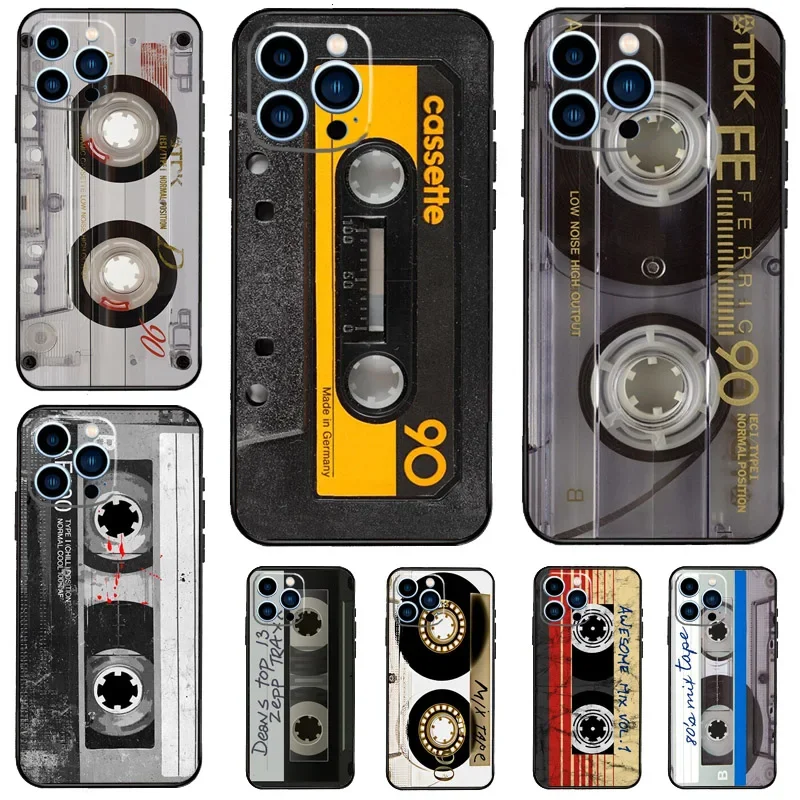 Fita cassete vintage estilo retro capa de telefone para iphone 14 13 12 11 15 16 pro max 7 8 plus xr xs max 12 13 mini capa