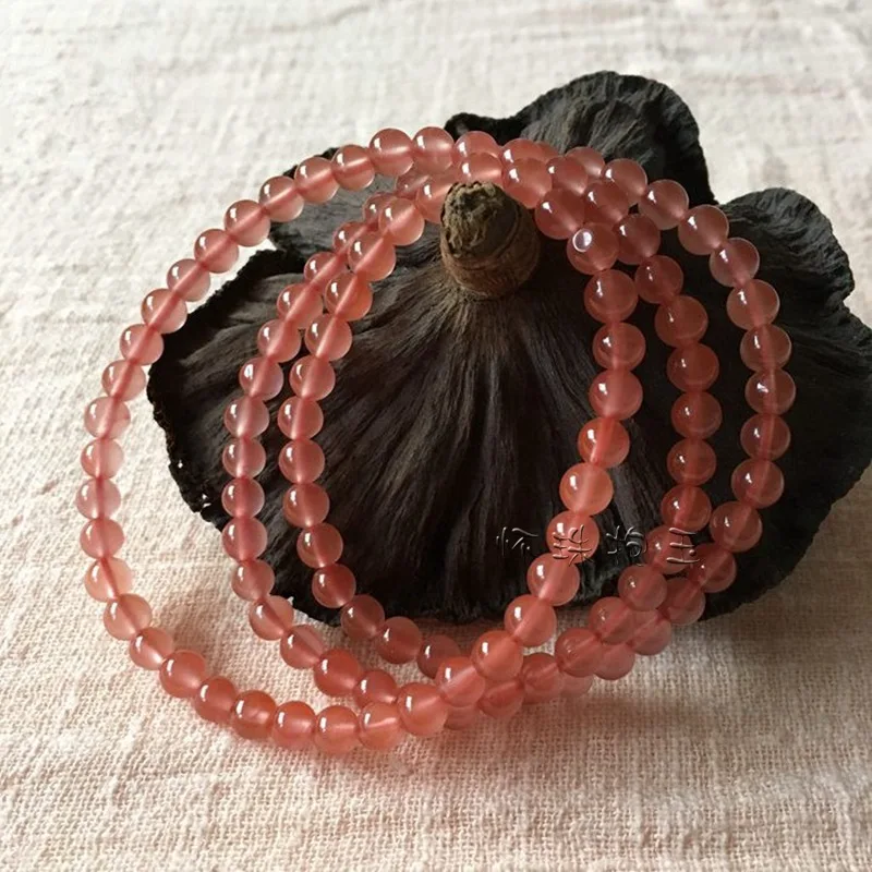 South Agate Bead Bracelet, Light Cherry Red, 108 Beads, Fashionable And Versatile
