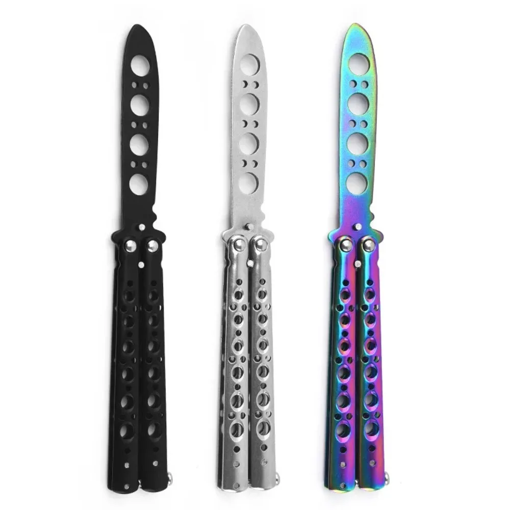 Beginner Butterfly Knife CSGO Balisong Trainer Stainless Steel Pocket Four-Hole Practice Knife Training Tool for Outdoor Games