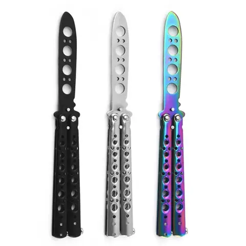 Beginner Butterfly Knife CSGO Balisong Trainer Stainless Steel Pocket Four-Hole Practice Knife Training Tool for Outdoor Games