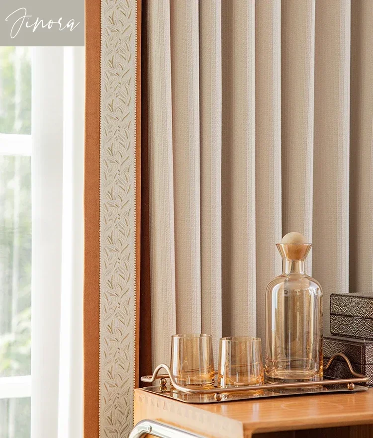 Curtains For Living Room Bedroom French Window Balcony Custom New Jacquard Cream Lace Thickened Splice Chenille