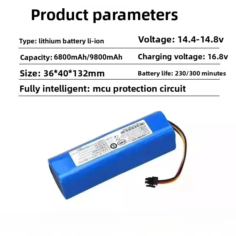14.4V 6800mAh-9800mAh High Capacity Battery Suitable for Midea Sweeper M7 M71 M7Pro Vacuum Cleaner I10 W11/S8 Lithium Battery