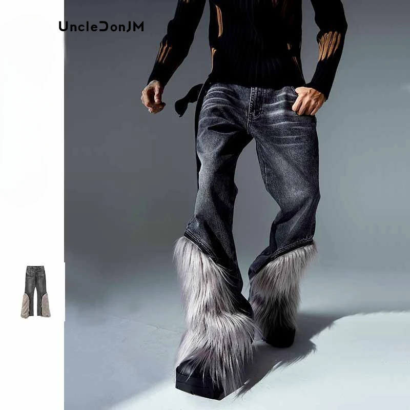 

Fur Patchwork Jeans Hip Hop Cargo Pants Women Y2k Men’s Jeans Distressed Dropshipping