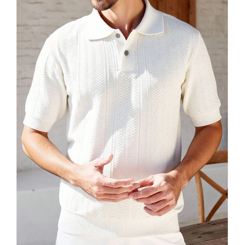 US Size Mens Knit Shirts Casual Stretch Golf Shirts Short Sleeve Polo Shirt Casual Business Party Men's Summer Knit Top