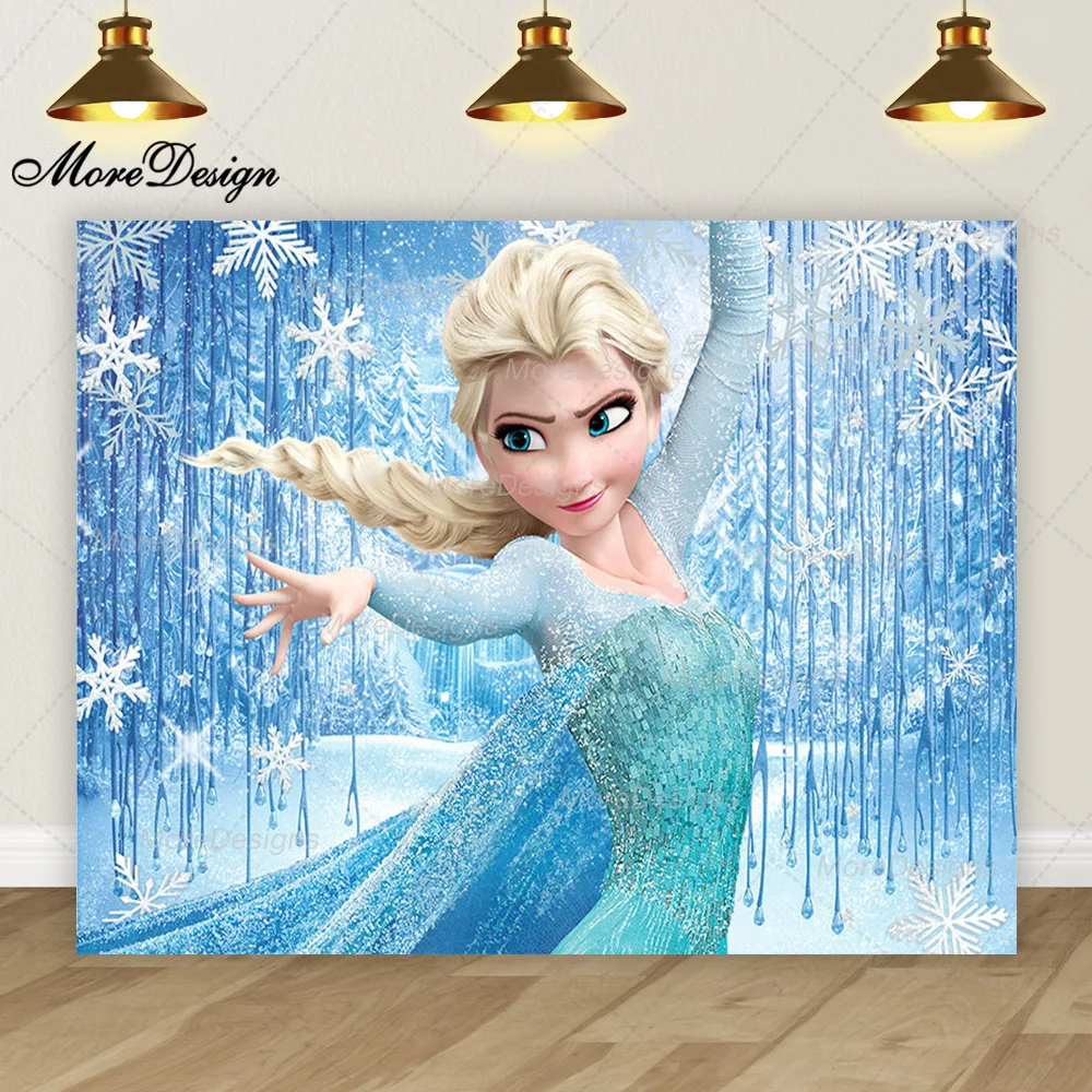 Toile de fond photo Disney Frozen pour filles, princesse Elsa, Anna, décor de fête d'anniversaire, vinyle, polyester, bannière de douche de bébé