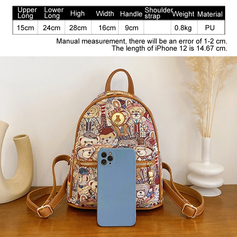 BeiBaoBao Backpack For Women 2023 Bear Jacquard pattern Backpack female Stylish Backpack College student Rucksack Travel Bag