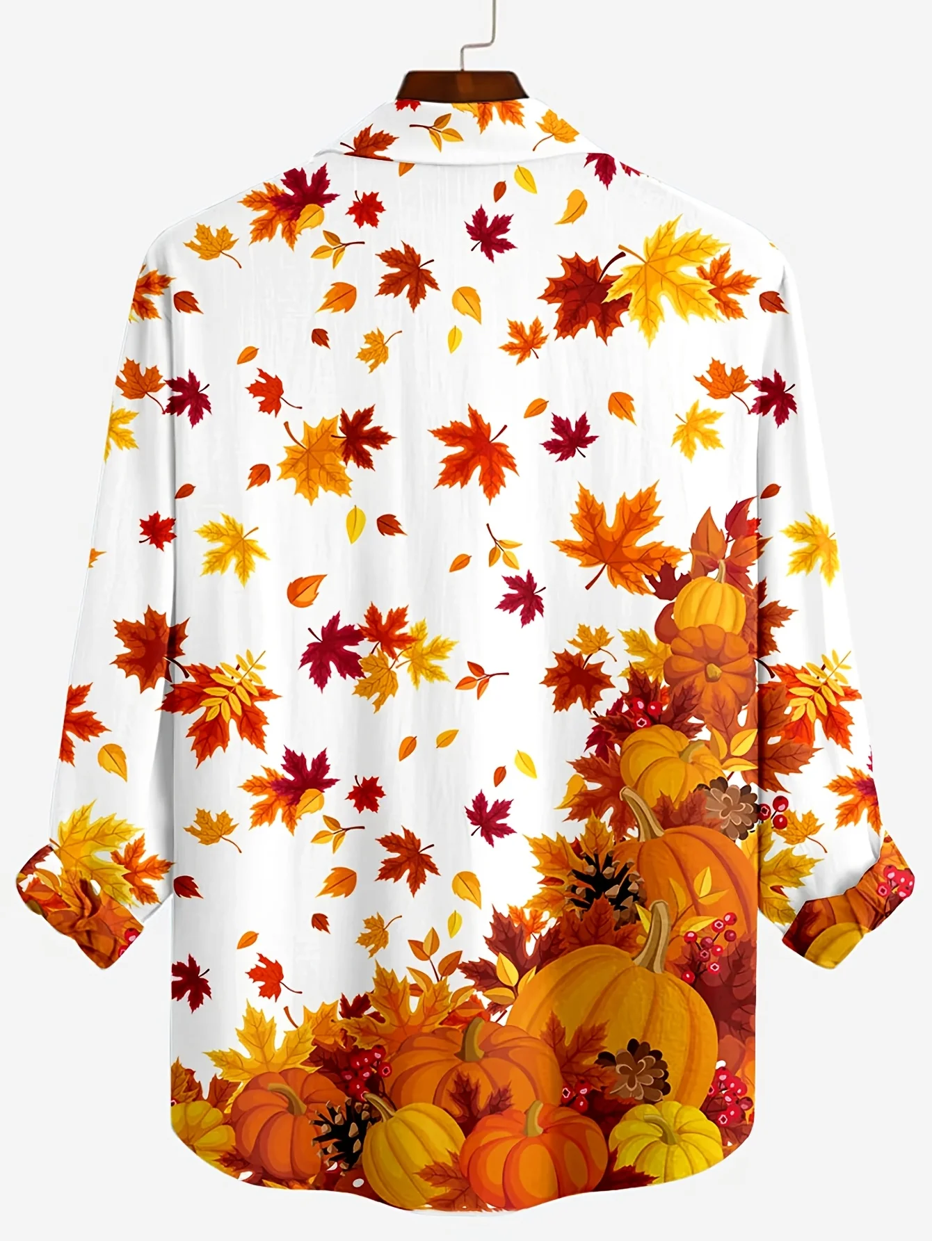 2026 Men's Long Sleeve Shirt Fashion New Street Top Autumn Maple Leaf Pumpkin Print Casual Daily Men Clothes