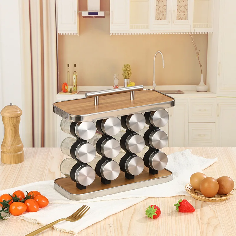 Handheld Style Stainless Steel Seasoning Rack With 12-piece Bottle Set Home Kitchen Pepper Bottle Spice Bottle Storage Rack