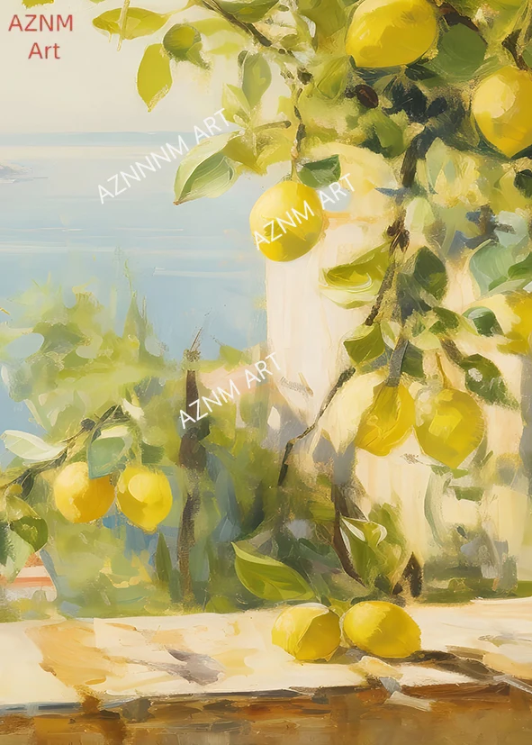 Retro Lemon Garden Canvas Art Poster-Fresh Lemon and Olive Tree Wall Prints for Modern Living Room,Office,and Home Decor Gifts