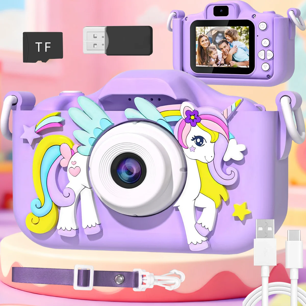 Kids Camera 1080P HD - TF GB SD Card Included, 40MP Dual Lens with Selfie Mode & Fun Filters, Shockproof & Safe for 3-12 Year.