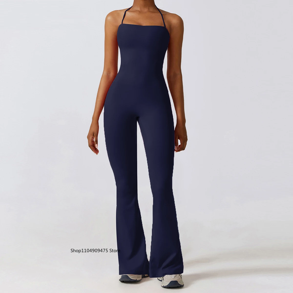 NewFall/Winter Women Sleeveless Yoga Jumpsuit Female Gym Flared Overalls Neck-hanging Backless Sportswear Sport Outfit For Woman