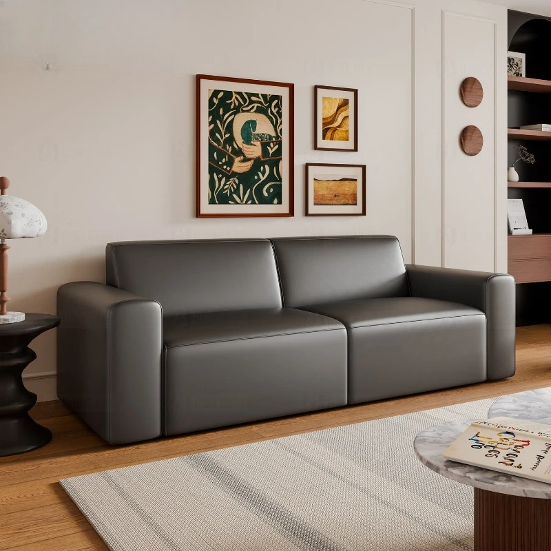 Creative Tofu Block Leather Art Sofa Set: Italian Light Luxury Black Vertical Row Sofa Furniture for the Living Room