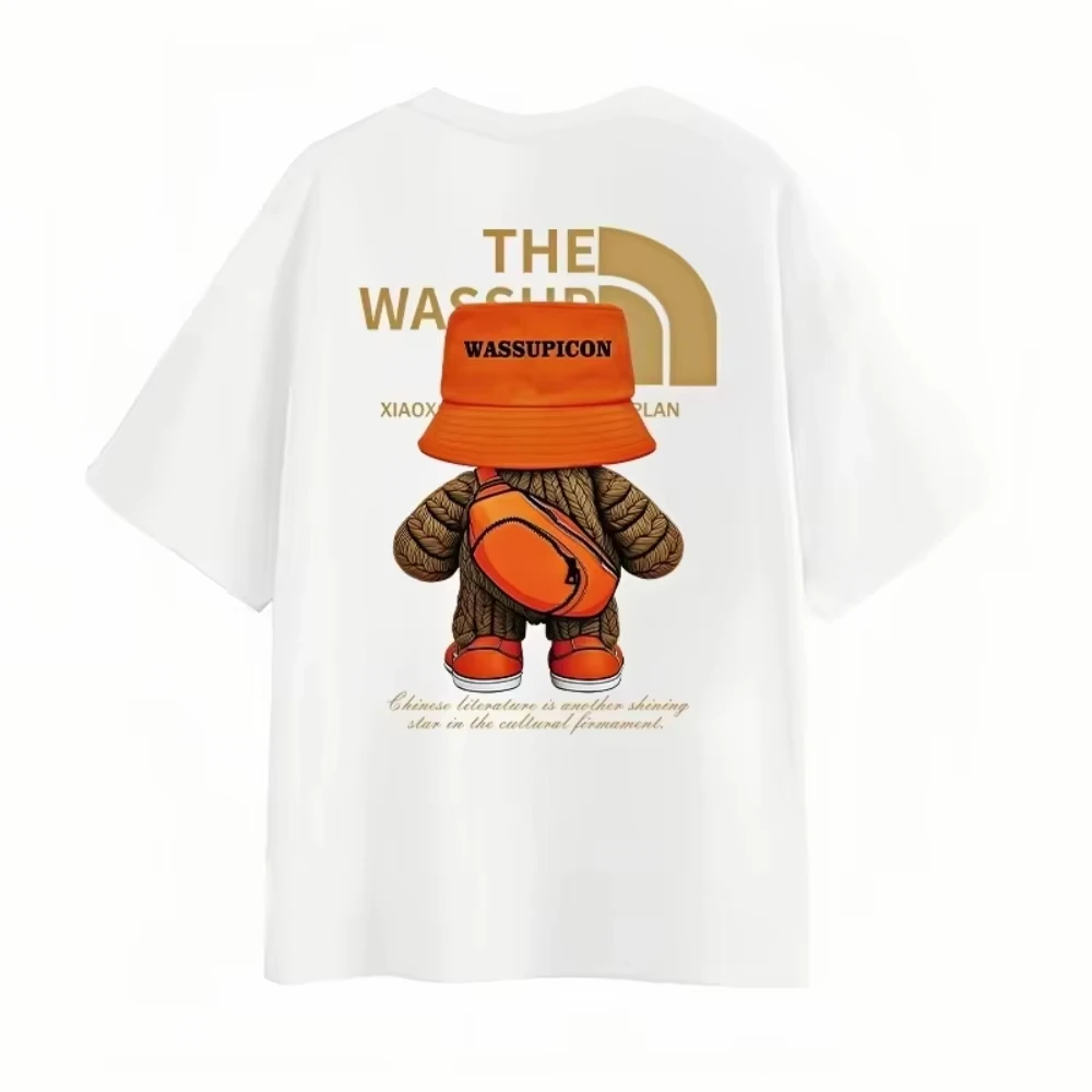 Kaos 2025 Pria dan Wanita Kerah Bulat Olahraga Kasual Serbaguna Motif Beruang dan Huruf Tren Seragam Pria dan Wanita