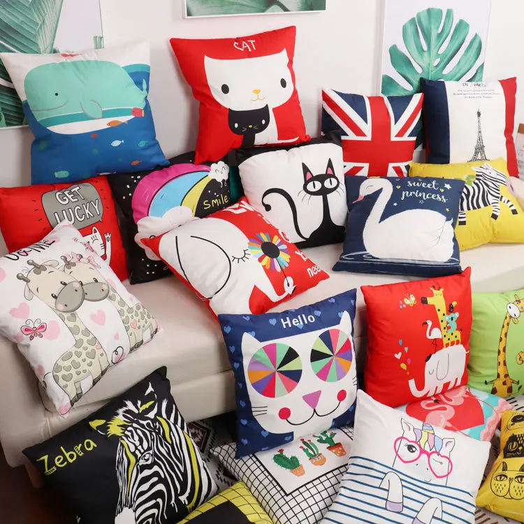 Cartoon animation patterns throw pillow cover with short plush print for living room sofa decoration cushion cover pillow covers