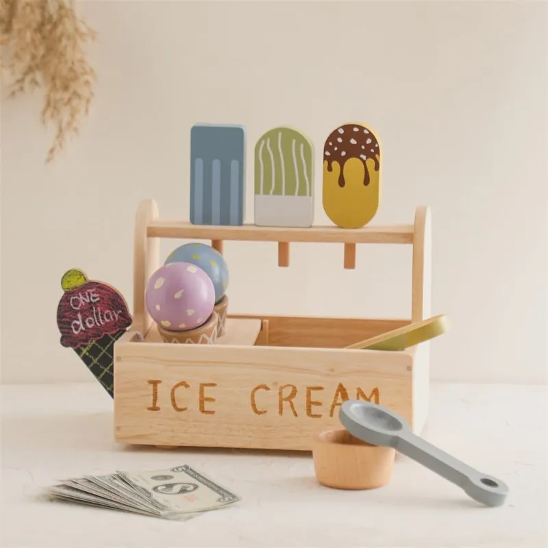 

Wooden Kitchen Toy Set Coffee Ice Cream Machine Model Children Montessori Toys Baby Playing House Educational Toys Gifts