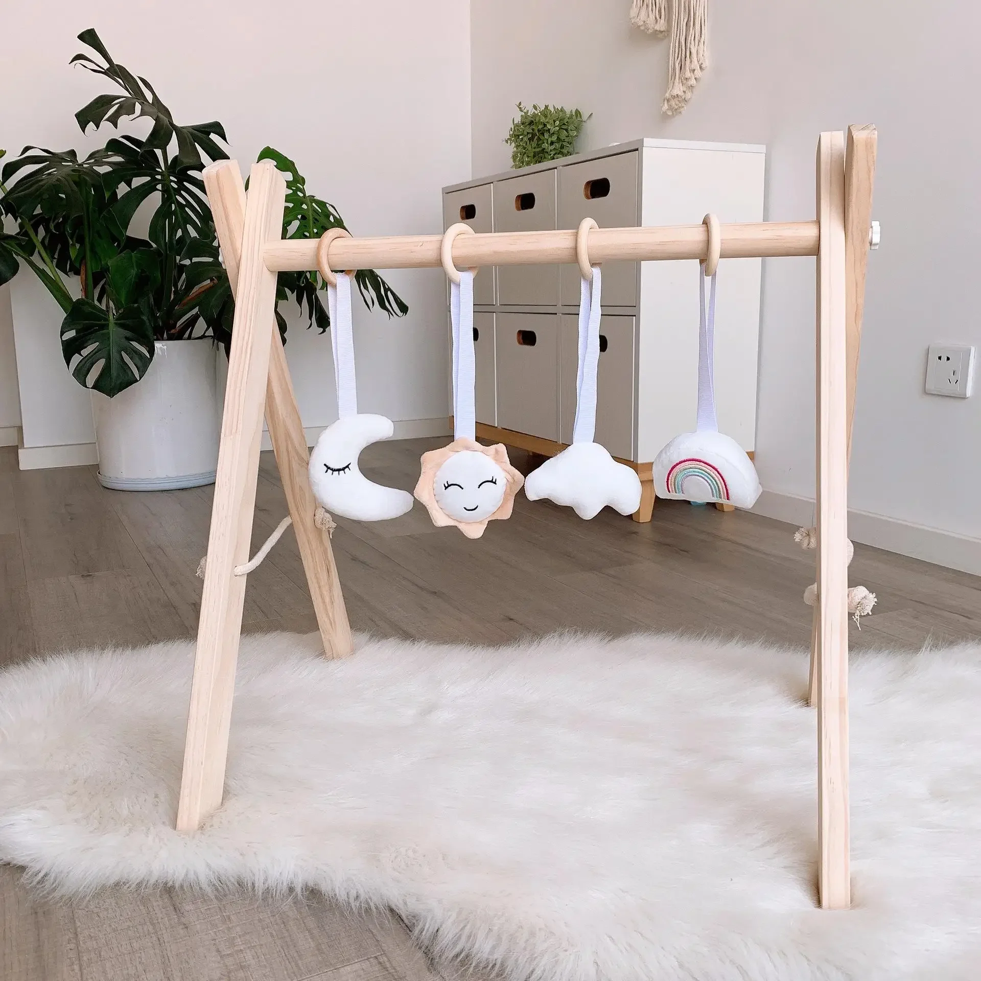 Wooden fitness stand, children's hanging toys, wooden accessories, gifts for male and female newborns