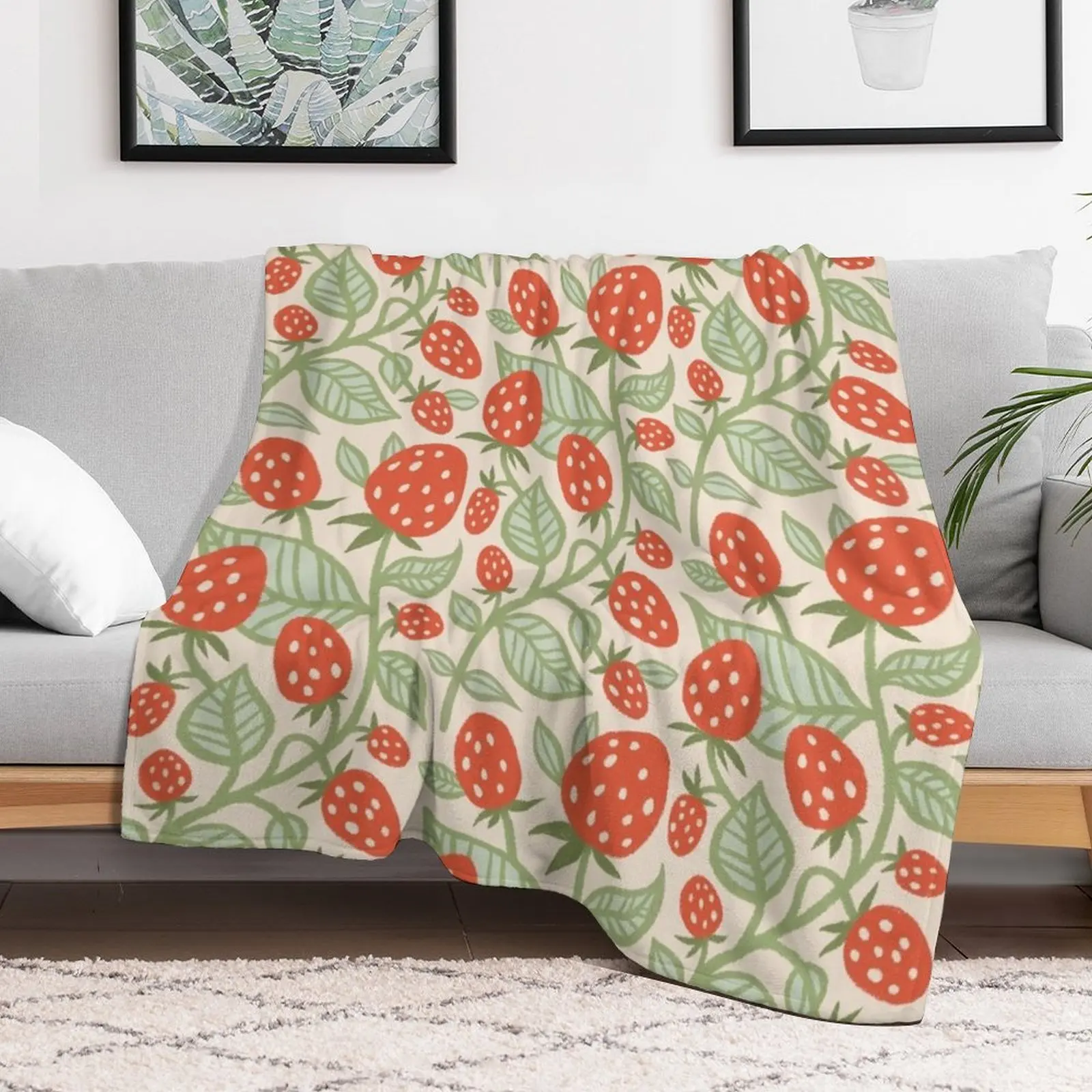 Strawberry fields pattern in red, green Throw Blanket Travel manga Hairys valentine gift ideas Blankets
