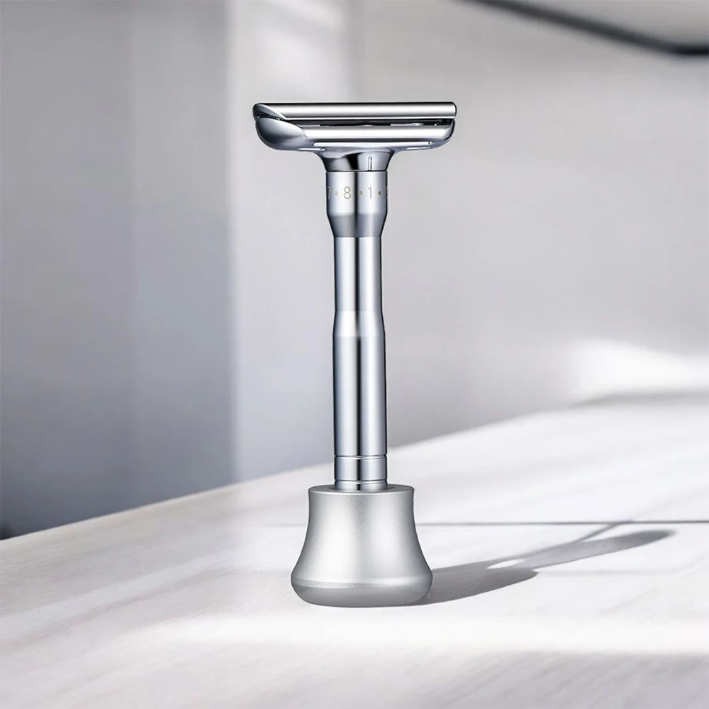 Whityle 01TS Double Edge 1-8 Sharpness Adjustable Safety Razor With Holder Stand For Men Manual Shaving Shaver with 5 Blades