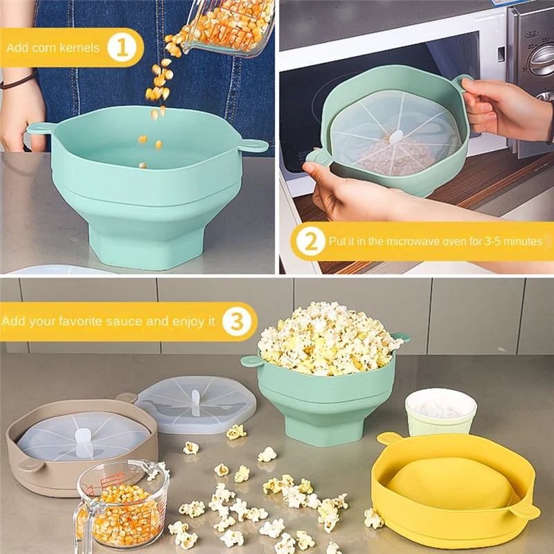 Silicone Microwave Popcorn Bowl Foldable Popcorn Maker Bucket Bowl With Lid Folding Popcorn Kitchen Baking Toolb64b