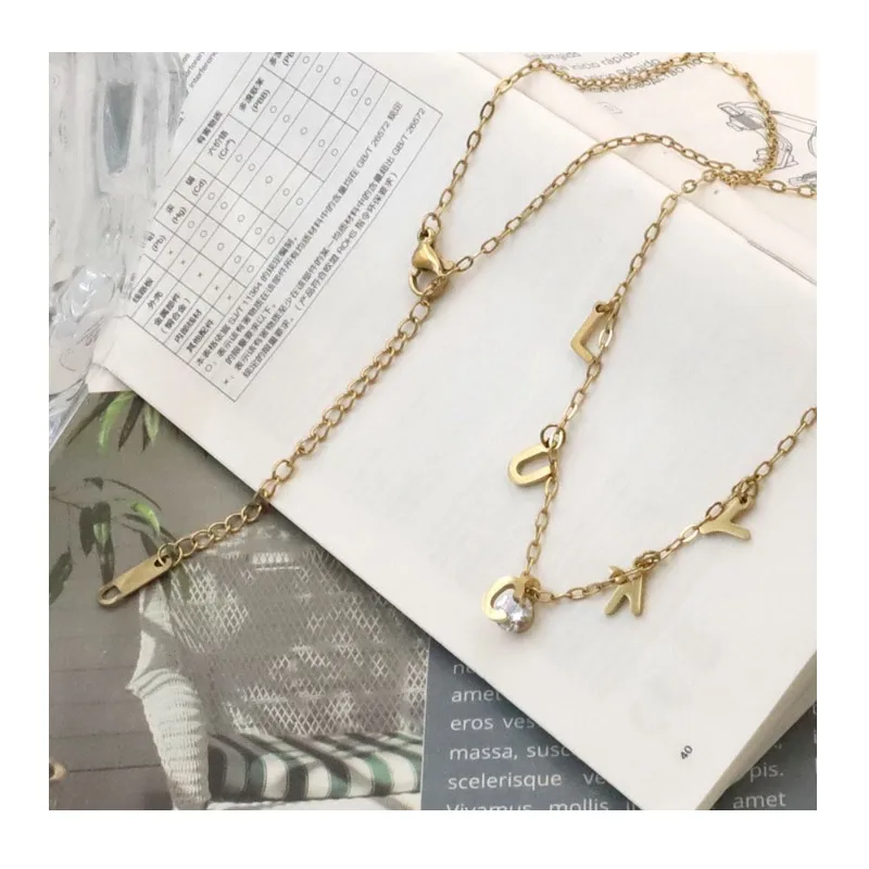 

Korean Version of Fashionable Simple Letter Collarbone Chain Women's Light Luxury Gold Women's Titanium Steel Necklace Does Not