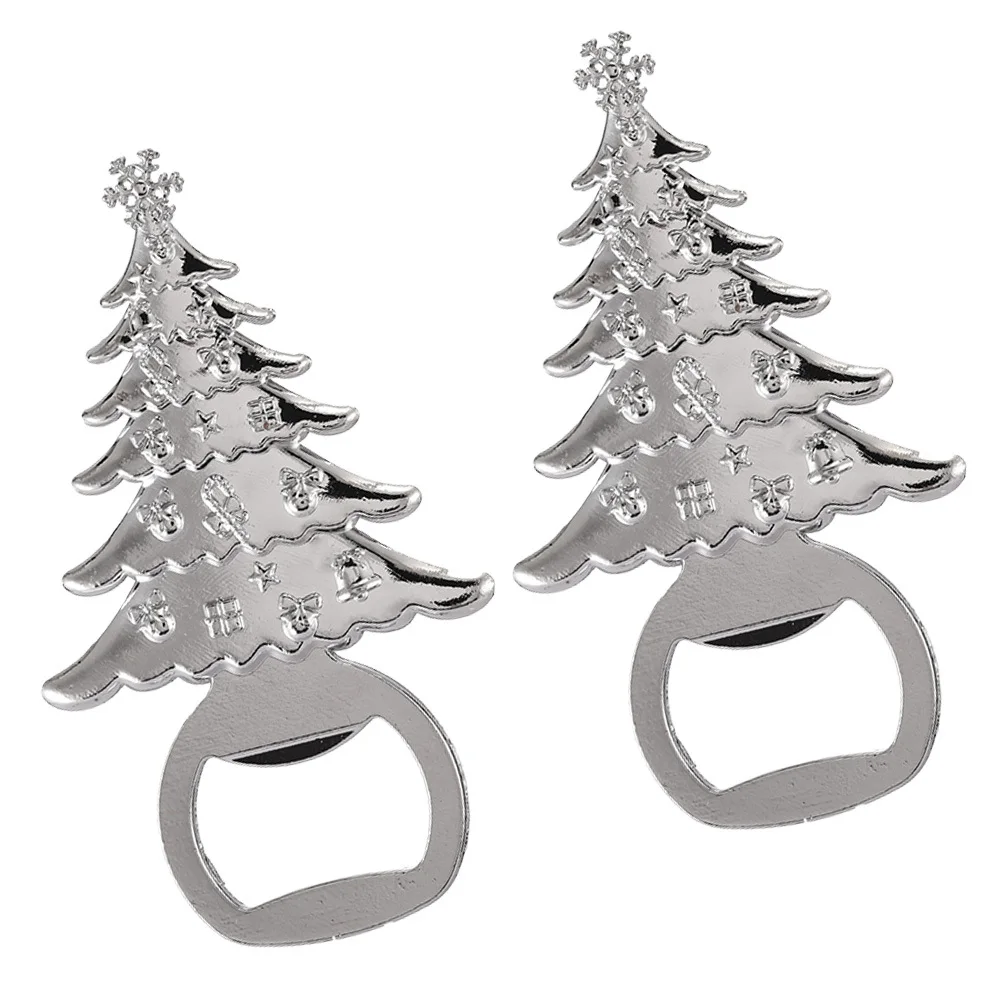 

2Pcs Zinc Alloy Xmas Bottle Opener Christmas Tree Wine Beer Opening Tool Keychain Pendant for Birthday Wedding Holiday Supplies