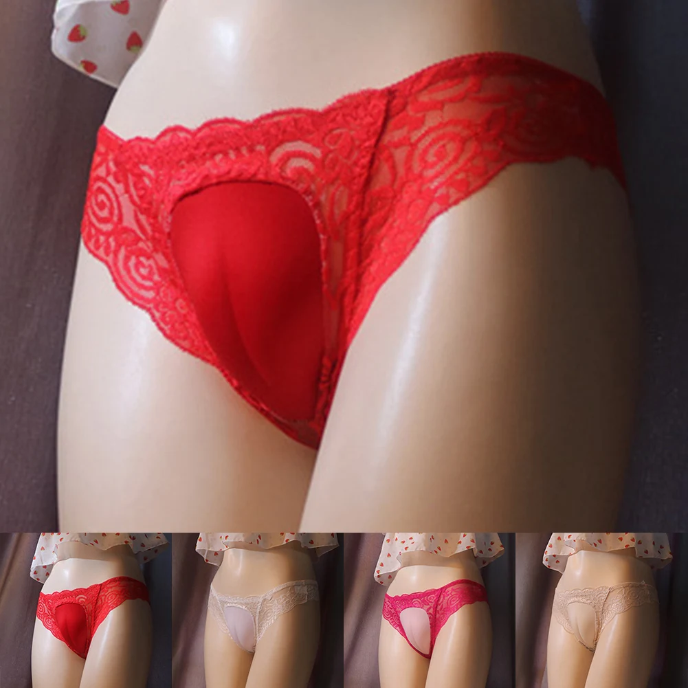 Mens Sexy Hiding Lace Panties Shaping Briefs Crossdress Underwear Hombre Transgender Lingerie Gay Sissy Pouch Elastic Underpants