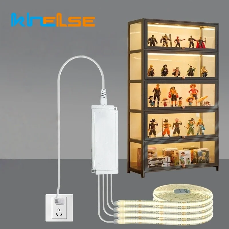 5m/10m DC12/24V COB LED Strip Set With Transformer Touch Dimmer Switch DIY Aluminum Profile LED Tape Light Source For Cabinet