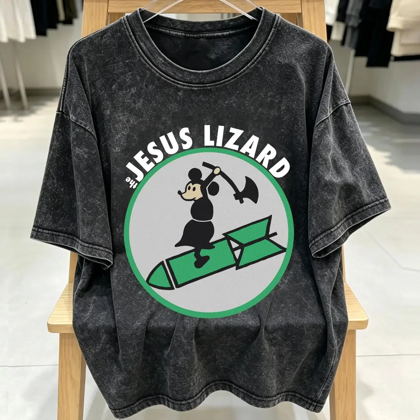 washed T Shirt The Jesus Lizard Rock Band Black Cotton All Size vintage Washed fashion Breathable Slightly