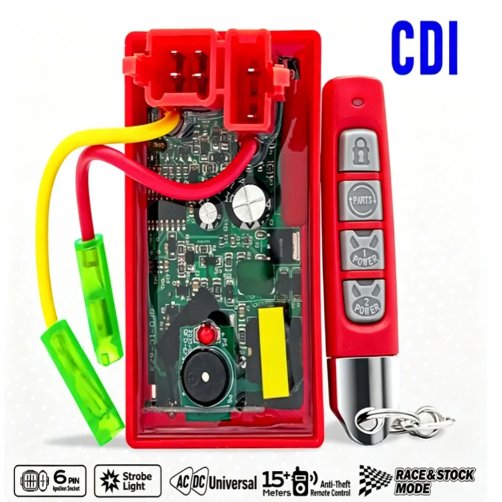 for CG125 Motorcycle Remote Anti‑Theft CDI Igniter, Built‑in Strobe Flasher 6‑Pin AC DC Universal Ignition Controller