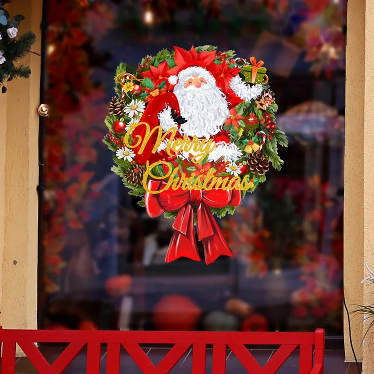 Frohe Weihnachten Weihnachtsmann Wandaufkleber Wohnzimmer Türdekoration Wandbild Glasfenster Neujahr Heimdekoration Abnehmbare Aufkleber – Detail 2